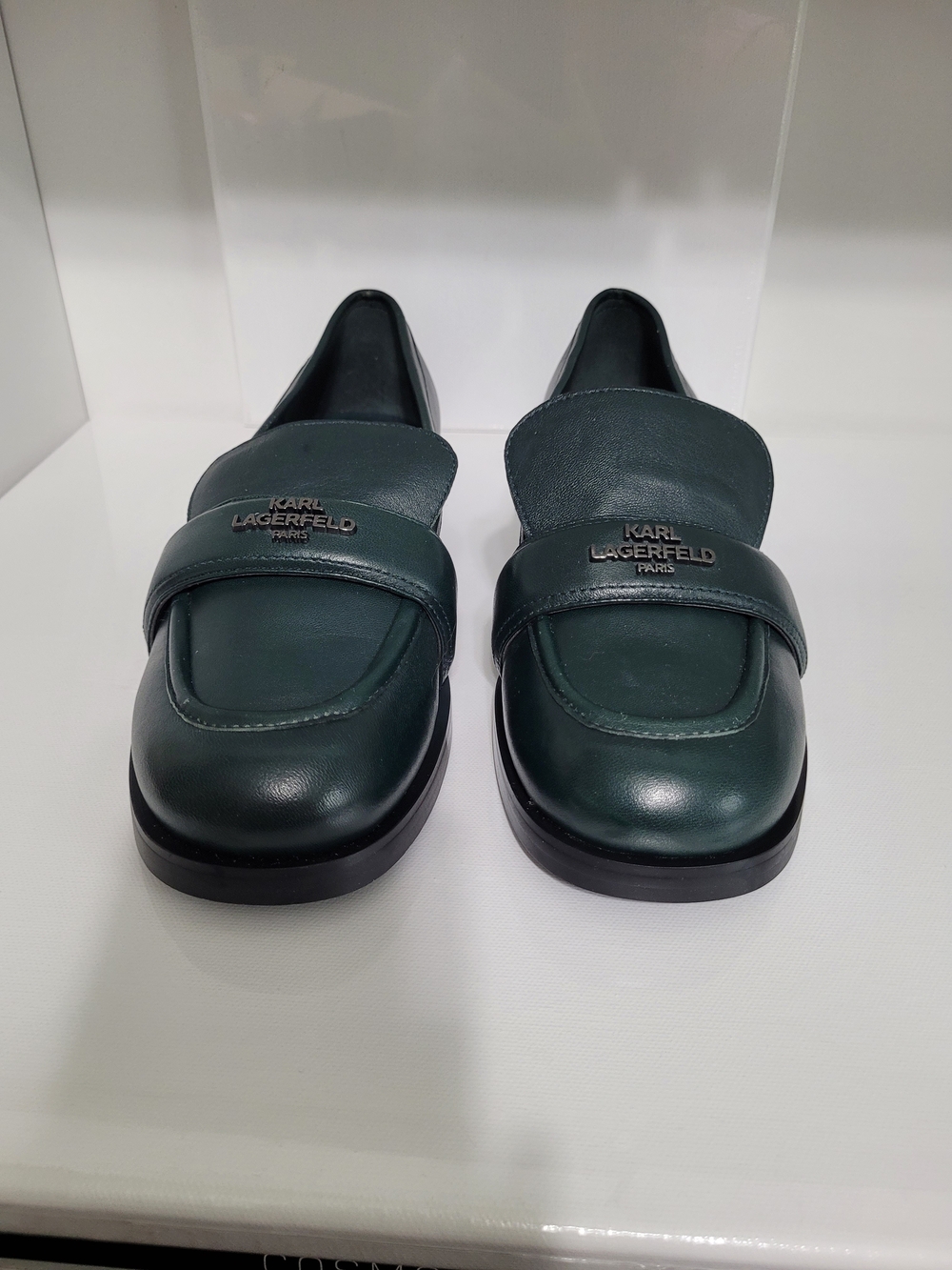 Karl Lagerfeld Dark Green Leather Women's Penny Loafers